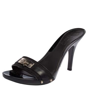 Pre Owned Dior Black Leather D Charm Slide Sandals Size 40