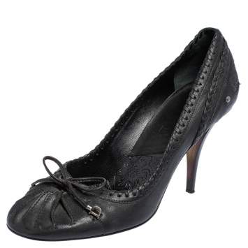Pre Owned Dior Black Leather Country Horn Pumps Size 38