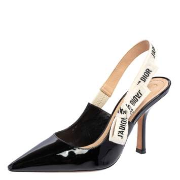 Pre Owned Dior Black Patent Leather And Ribbon J'adior Slingback Sandals Size 36