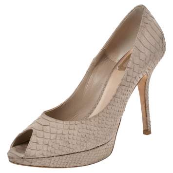 Pre Owned Dior Grey Python Peep Toe Pumps Size 37.5