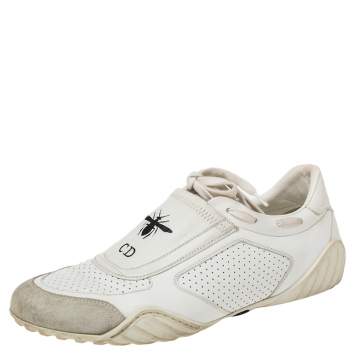 Pre Owned Dior White Leather And Suede D-Fence Lace Up Sneakers Size 39