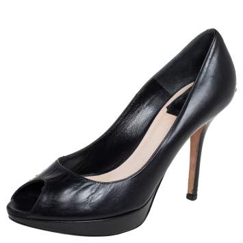 Pre Owned Dior Black Leather Miss Dior Peep Toe Pumps Size 37