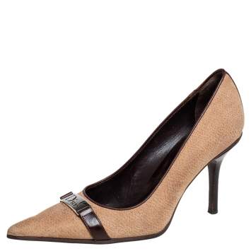 Pre Owned Dior Brown/Beige Suede and Leather Pointed Toe Pumps Size 37