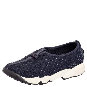 Pre Owned Dior Blue Mesh Fusion Bead Embellished Slip On Sneakers Size 37.5