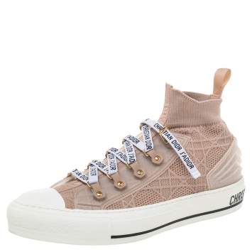 Pre Owned Dior Beige Knit And Leather Walk'N'Dior High Top Sneakers Size 39