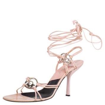 Pre Owned Dior Pink Leather Open Toe Ankle Wrap Sandals Size 38.5