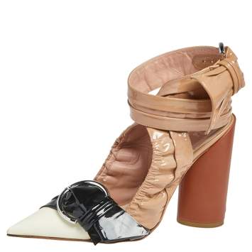 Pre Owned Dior Multicolor Patent Leather Conquest Buckle Detail Ankle Wrap Sandals Size 35