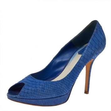 Pre Owned Dior Blue Python Embossed Leather Peep toe Pumps Size 40
