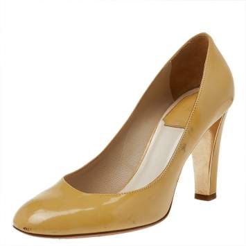 Pre Owned Dior Yellow Patent Leather Round Toe Pumps Size 37