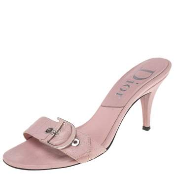 Pre Owned Dior Pink Cannage Leather Buckle Slide Sandals Size 37