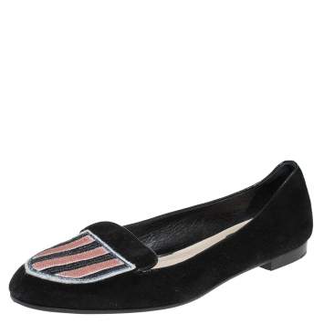 Pre Owned Dior Black Suede Sequin Embellished Flats Size 39