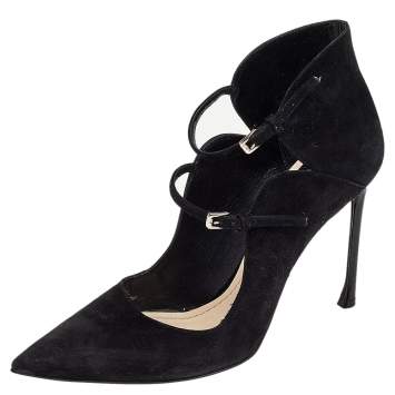 Pre Owned Dior Black Suede Double Ankle Strap Pointed Toe Pumps Size 39
