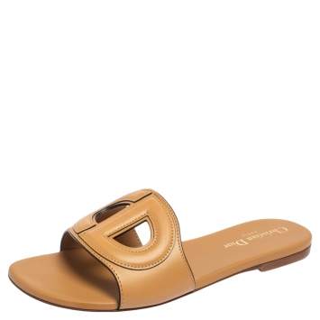 Pre Owned Dior Brown Leather D Club  Flat  Sandals Size 38