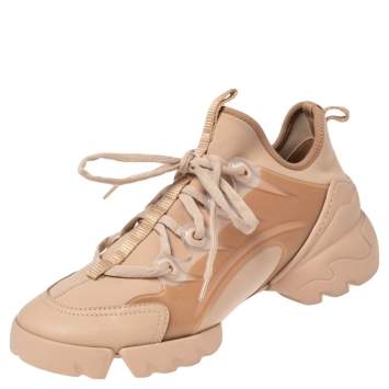 Pre Owned Dior Beige Stretch Fabric and Leather Trim D-Connect Low Top Sneakers Size 38