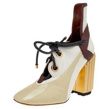 Pre Owned Dior Multicolor  Leather And Canvas Glorious Lace-Up Ankle Booties Size 38.5