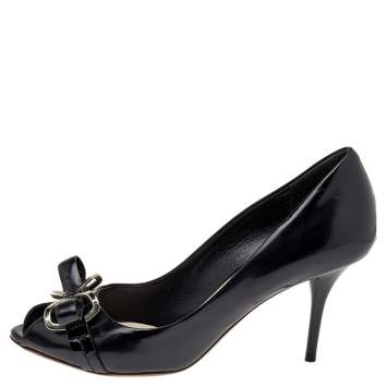Pre Owned Dior Black Leather Bow Pumps Size 36.5