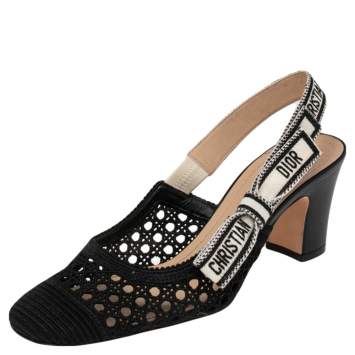 Pre Owned Dior Black Fabric Moi Slingback Sandals Size 36.5