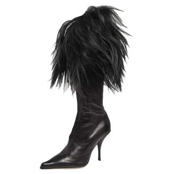 Pre Owned Dior Black Patent Leather and Faux Fur Knee Boots Size 38.5