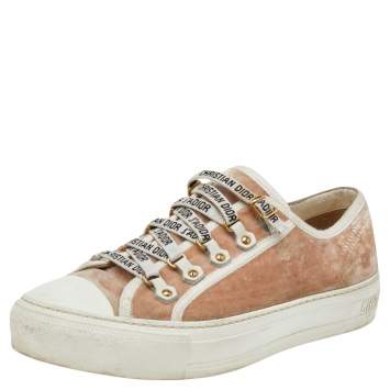 Pre Owned Dior Beige Velvet And Canvas Trim Walk'N'Dior Low Top Sneakers Size 39