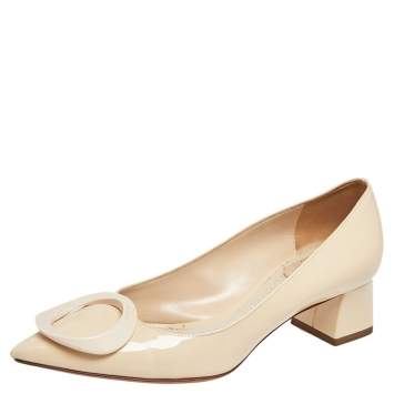 Pre Owned Dior Beige Patent Leather  Pointed Toe Block Heel  Pumps Size 36.5