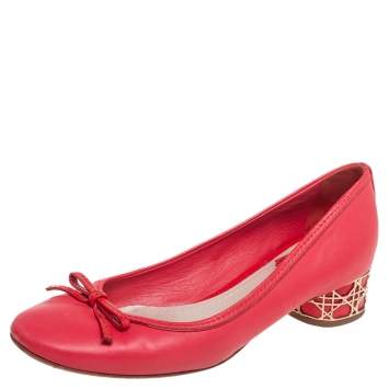 Pre Owned Dior Pink Leather Block Heel Bow Pumps Size 38