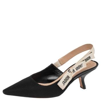 Pre Owned Dior Black Fabric J'Adior Pointed Toe Slingback Sandals Size 38.5