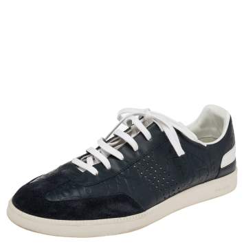 Pre Owned Dior Blue/White Suede And Leather Lace Up Embroidered Logo Sneakers Size 41