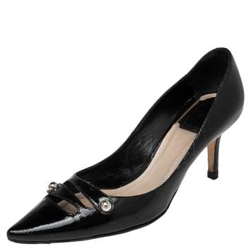 Pre Owned Dior Black Patent Leather Cut Out Pointed Toe Pumps Size 37