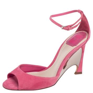 Pre Owned Dior Pink Suede Optique Wedge Sandals Size 40