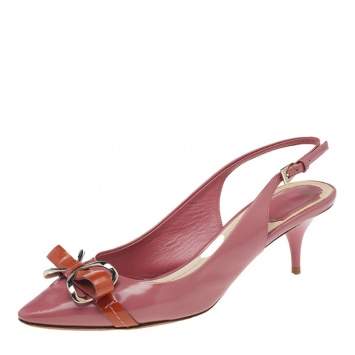 Pre Owned Dior Pink Patent Leather Bow Pointed Toe Slingback Sandals Size 37