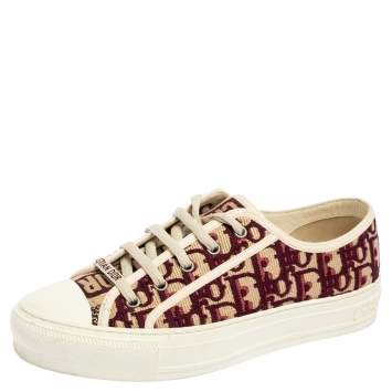 Pre Owned Dior Burgundy/White Oblique Cotton Walk'n'Dior Low Top Sneakers Size 38