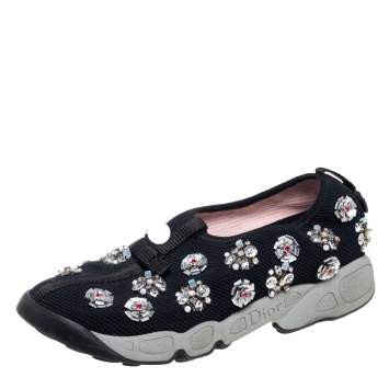 Pre Owned Dior Black Mesh Fusion Embellished Low Top Sneakers Size 36.5