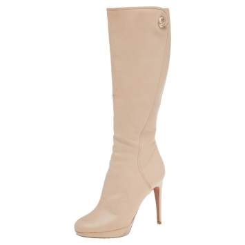 Pre Owned Dior Beige Leather Knee Length Boots Size 39