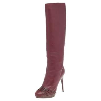 Pre Owned Dior Burgundy Leather Knee Length Boots Size 39