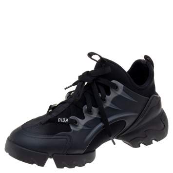 Pre Owned Dior Black Neoprene And Leather D-Connect Low Top Sneakers Size 38.5