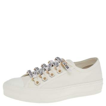 مملوكة مسبقًا Dior White Canvas And Rubber Walk'n'Dior Low Top Sneakers Size 36.5