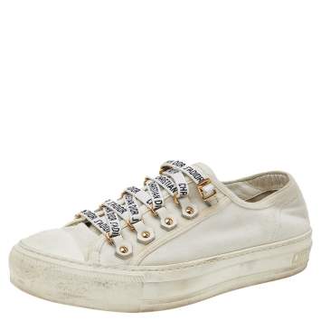 Pre Owned Dior White Canvas And Rubber Walk'n'Dior Low Top Sneakers Size 37.5