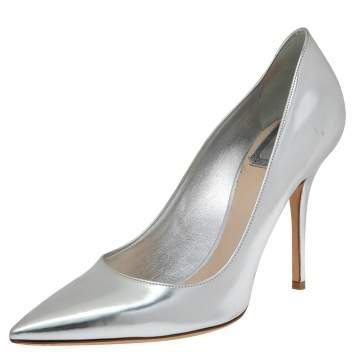 Pre Owned Dior Silver Leather Pointed Toe Pumps Size 37
