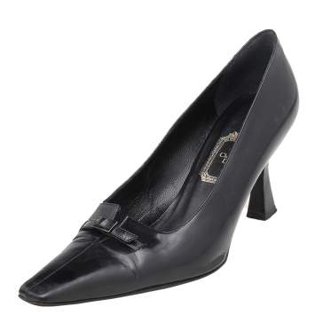 Pre Owned Dior Black Patent Leather Square Toe Buckle Pumps Size 38.5