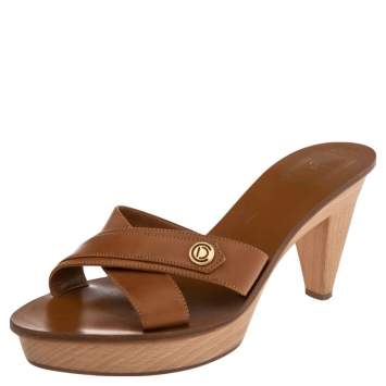 Pre Owned Dior Tan Leather Slide Sandals Size 40
