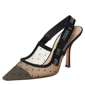 Pre Owned Dior Black Mesh And Suede J'adior Pointed Toe Slingback Sandals Size 39