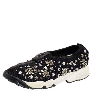 Pre Owned Dior Black Mesh Fusion Embellished Slip On Sneakers Size 38.5