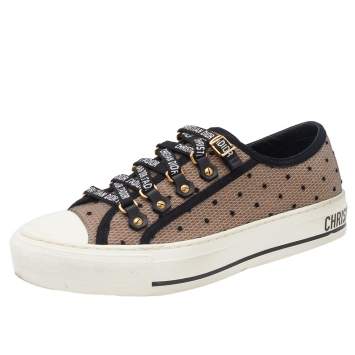 Pre Owned Dior Beige Polka Dot Mesh And Rubber Walk'n Dior Low Top Sneakers Size 37.5