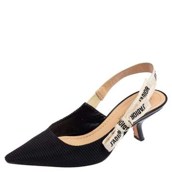 Pre Owned Dior Black Canvas J'Adior Pointed Toe Slingback Sandals Size 37