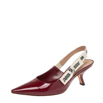 Pre Owned Dior Burgundy Patent Leather J'Adior Slingback Pumps Size 37