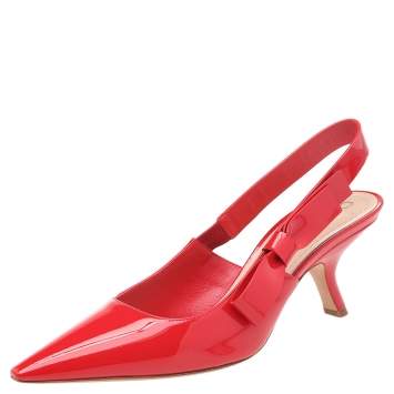 Pre Owned Dior Red Patent Leather Slingback Sandals Size 40