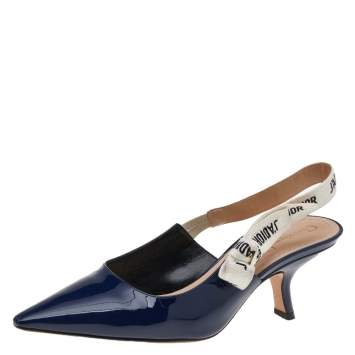 Pre Owned Dior Navy Blue Patent Leather J'adior Slingback Sandals Size 38