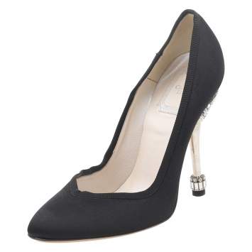 Pre Owned Dior Black Satin Diamond Escarpin Pumps Size 36.5