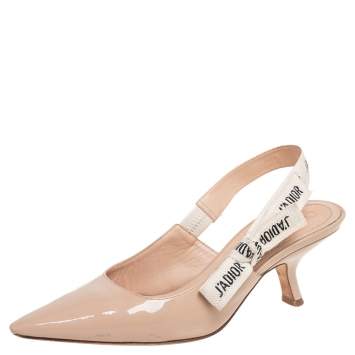 Pre Owned Dior Beige Patent Leather J'adior Slingback Pumps Size 37