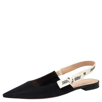 Pre Owned Dior Black Fabric J'Adior Slingback Pointed Toe Flat Sandals Size 42